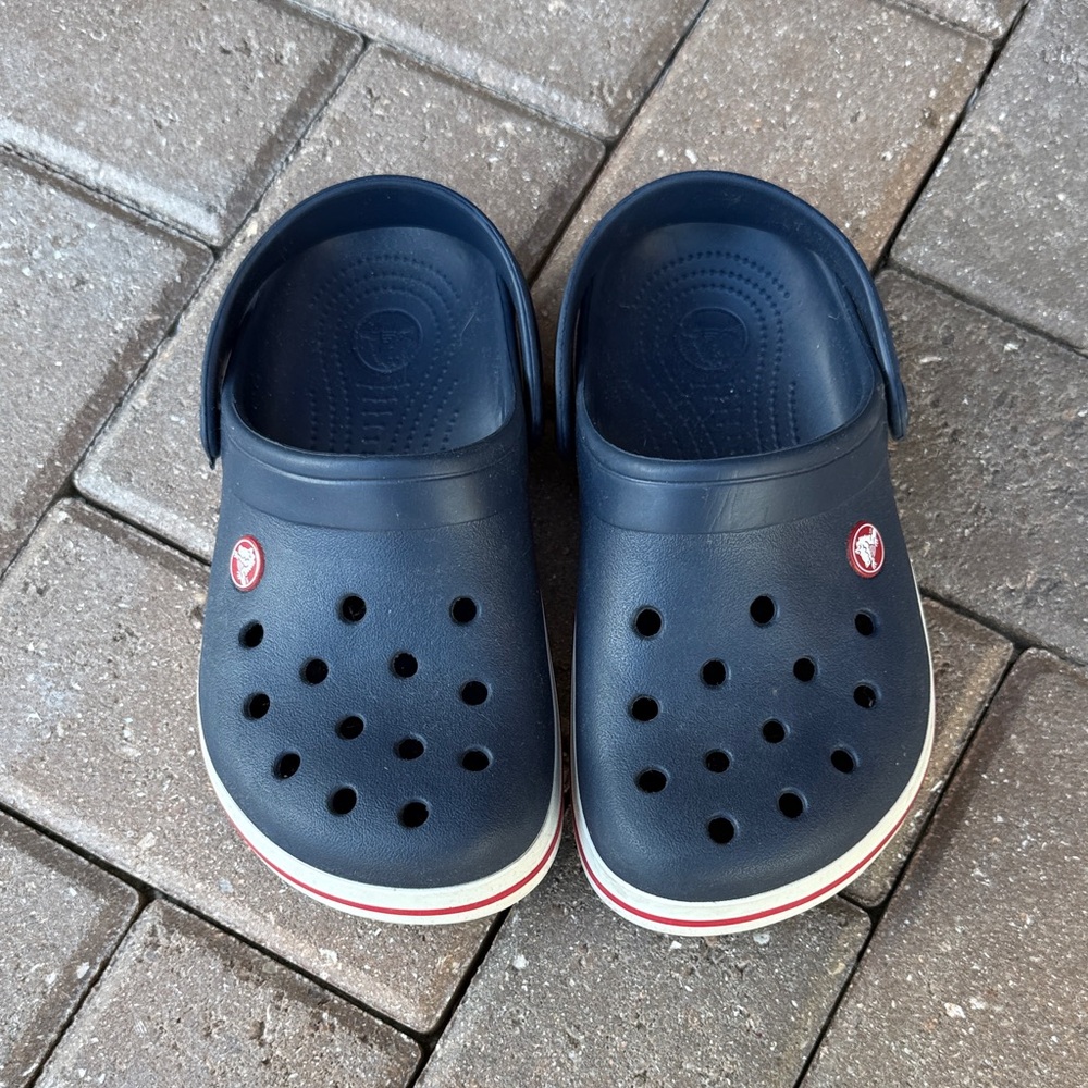 CROCS Kids Dark Blue Clogs with Red Trim